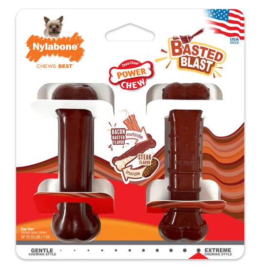 Nylabone Power Chew Basted Blast Dual Flavored Dog Chew Toys (bacon)