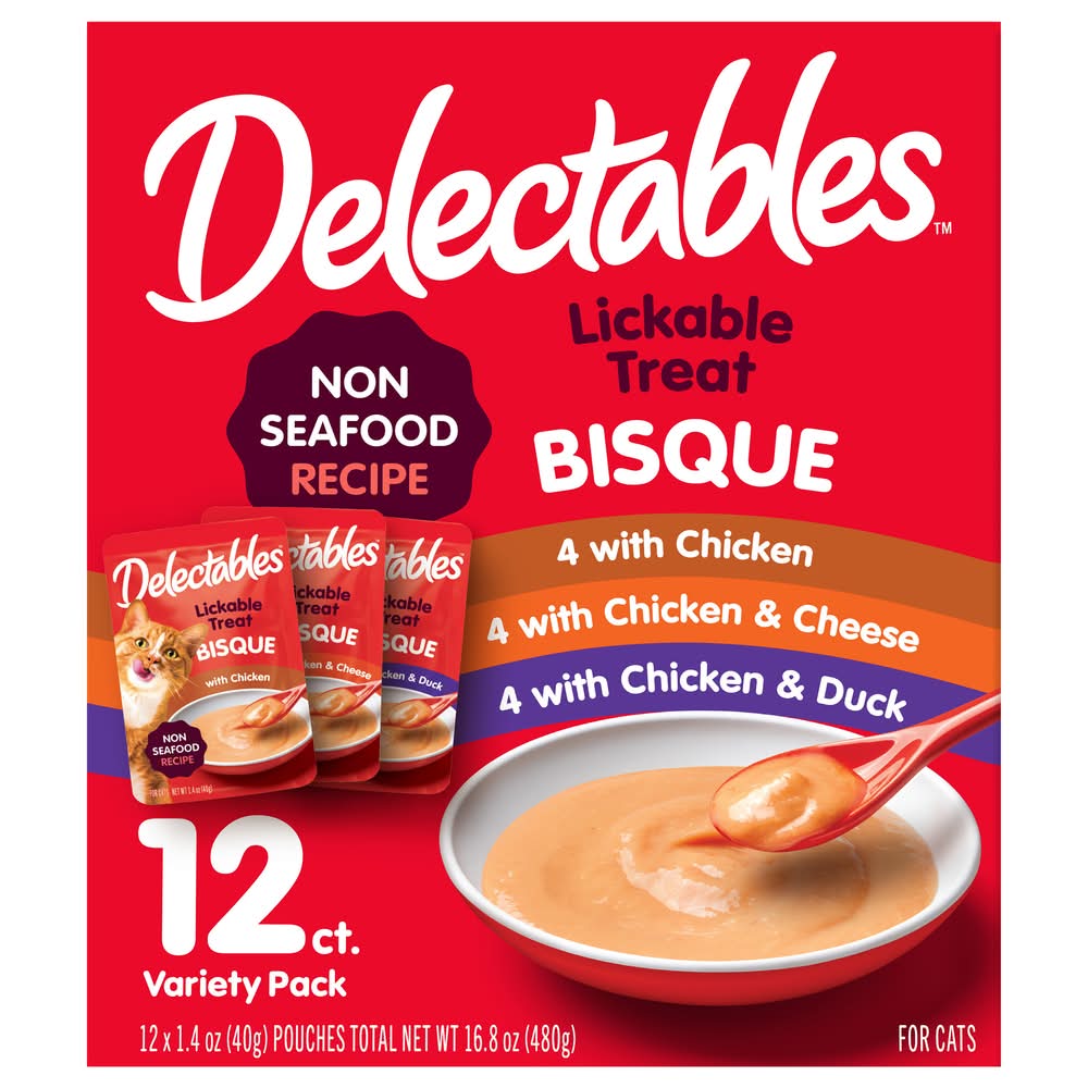 Delectables Bisque Non Seafood Lickable Cat Treats Variety (16.8 oz, 12 ct)