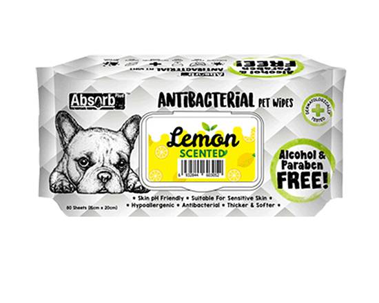 【Absorb Plus】寵物抗菌濕紙巾 檸檬香80入#20601003