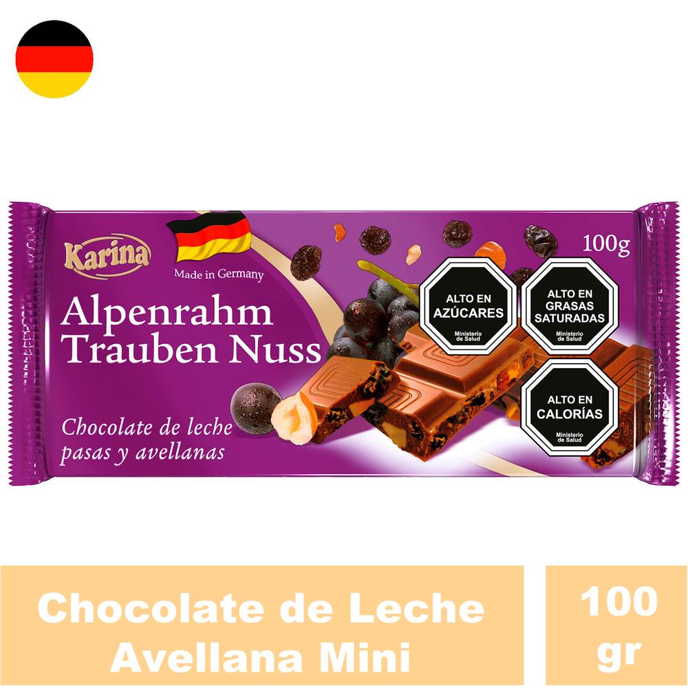 Karina · Chocolate con pasas y avellanas (100 g)