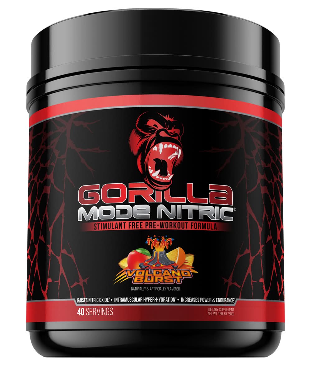 Gorilla Mind Nitric Stimulant Free Pre-Workout Formula, Volcano Burst (1.59 lbs)