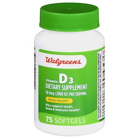 Walgreens Bone Health Vitamin D3 50 Mcg (2000 iu) Softgels Dietary Supplement (75 ct)