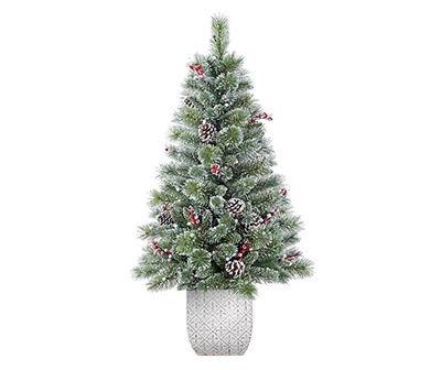 4' Prancer Flocked Pre-Lit LED Artificial Christmas Urn Tree with Clear Lights