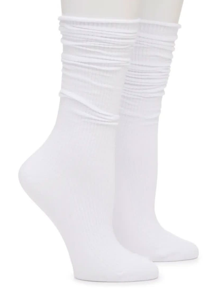 Steve Madden Ribbed Slouch Women's Crew Socks - 2 Pack (White One Size)