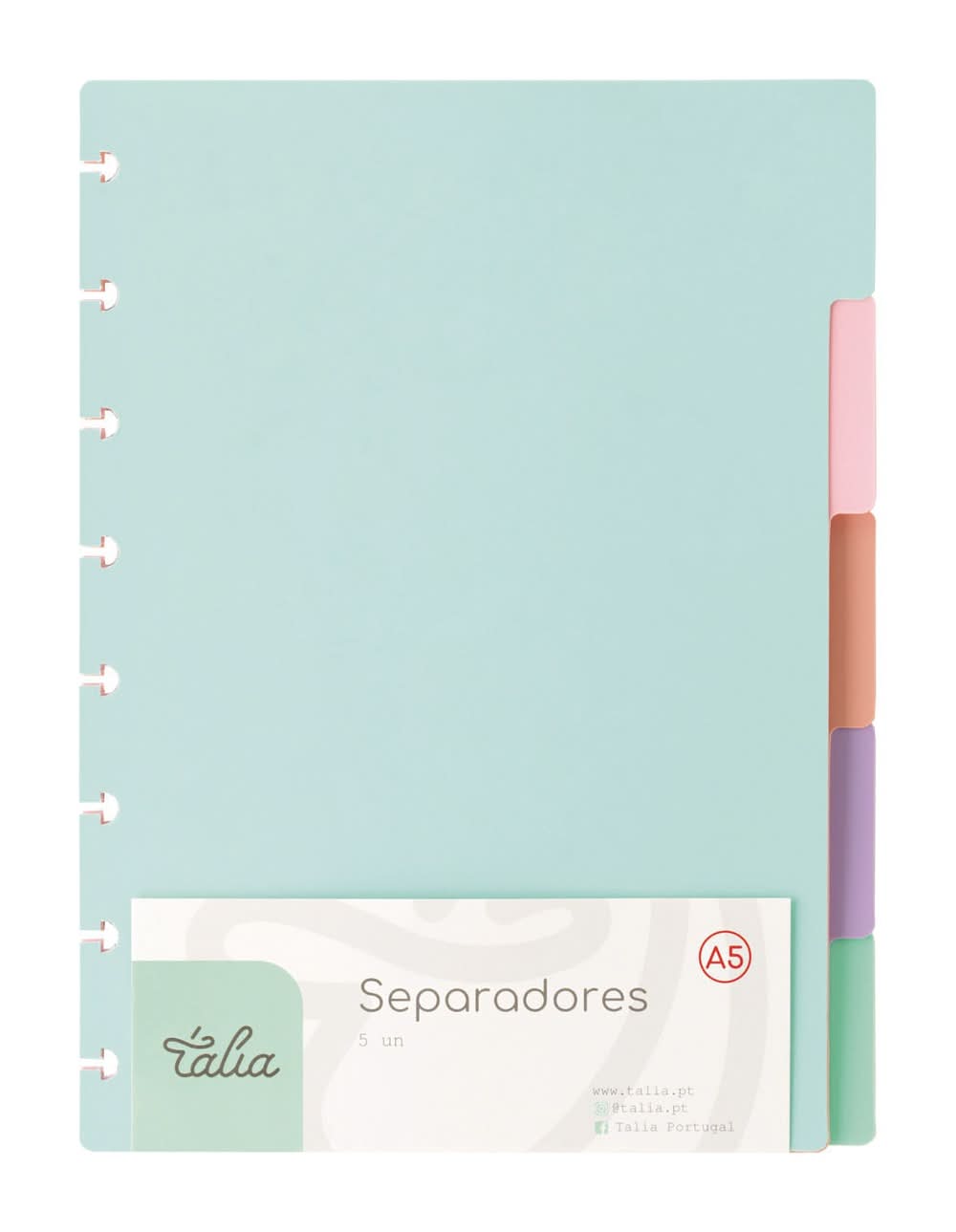 Separadores A5 para Caderno Smart com 5 Divisórias Pastel Talia