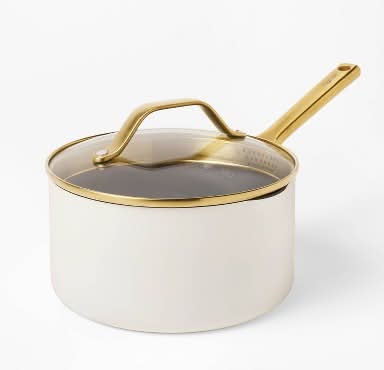 Figmint Nonstick Ceramic Coated Aluminum Sauce Pan 3 Qt, Cream