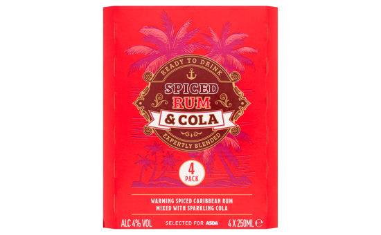 Asda Spiced Rum and Cola Ready To Drink 4x250ml
