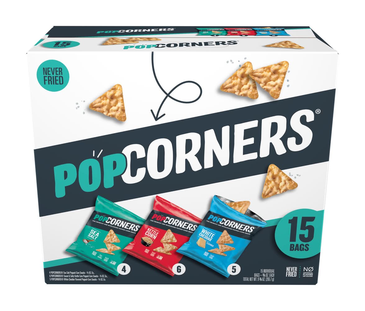 PopCorners Popped-Corn Snack Variety pack, Sea Salt-Kettle Corn-White Cheddar (0.62 oz)