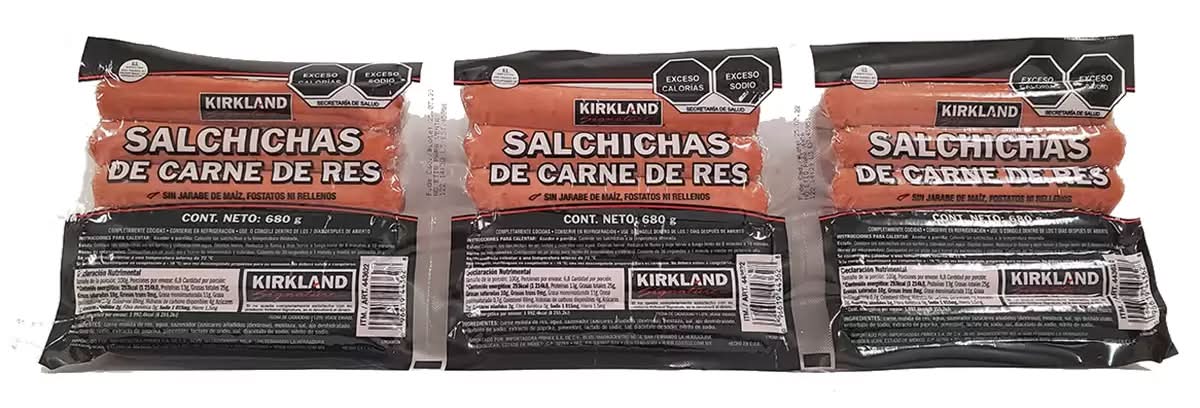 Kirkland Signature · Salchichas, res (3 x 12 un)