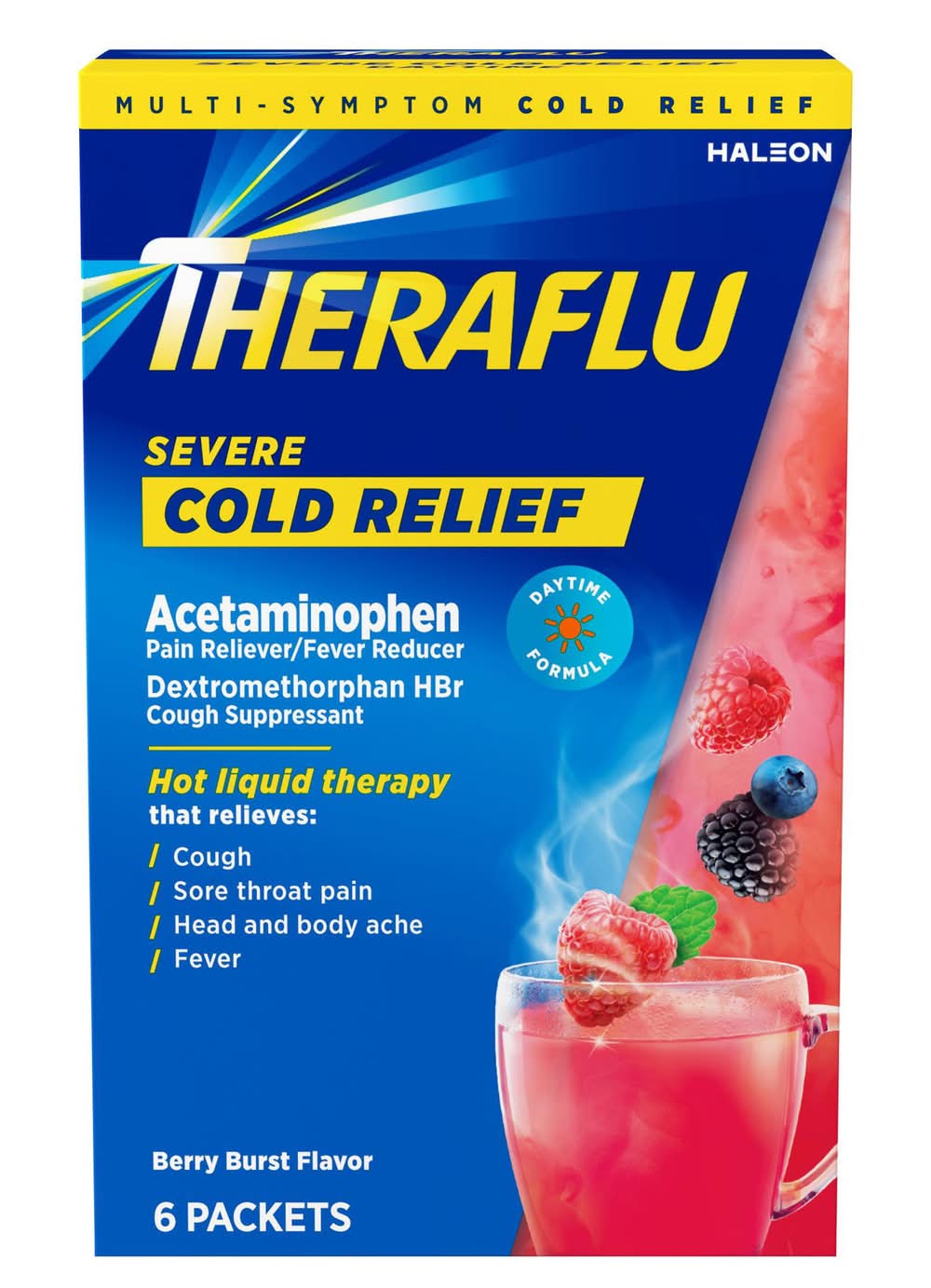 Theraflu Daytime Severe Cold Relief Powder, Berry Burst (6 ct)