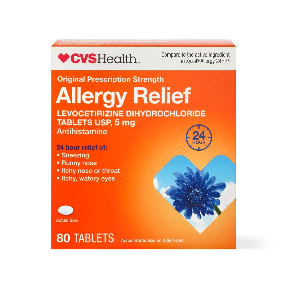 Cvs Health 24Hr Allergy Relief Levocetirizine Dihydrochloride Tablets, 80 Ct