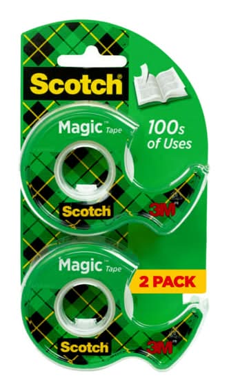 Scotch® Magic™ Tape, Invisible, 2 Tape Rolls with Dispensers, 3/4 in x 600 in, Home Office Supplies and School Supplies for College and Classrooms