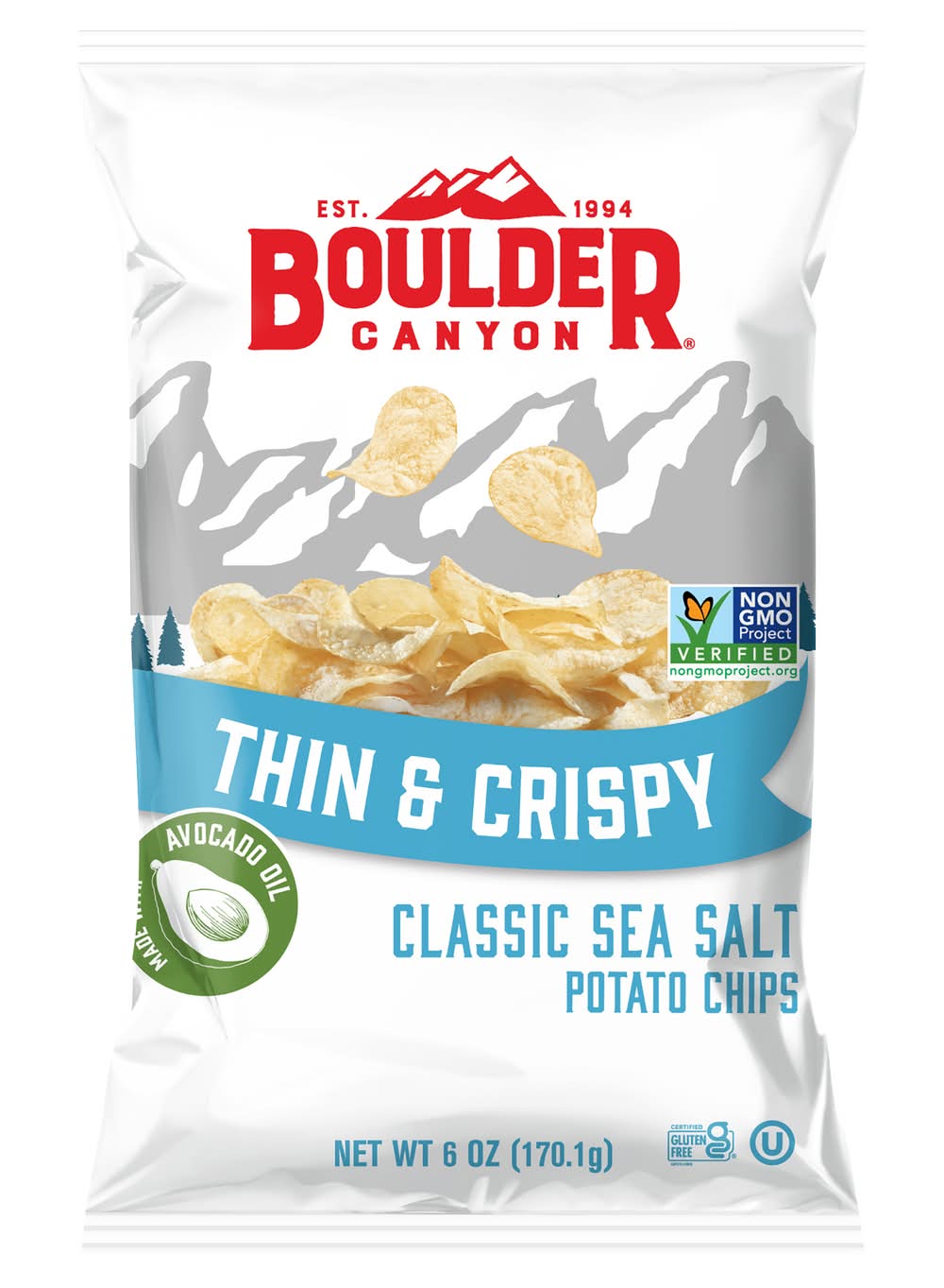 Boulder Canyon Gluten Free Thin & Crispy Potato Chips, Classic Sea Salt (6 oz)
