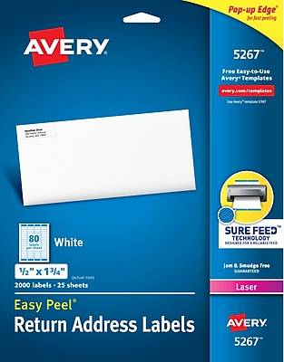 Avery Easy Peel Laser Return Address Labels, 1/2 x 1-3/4, White, 2000 Labels/Pack (5267)