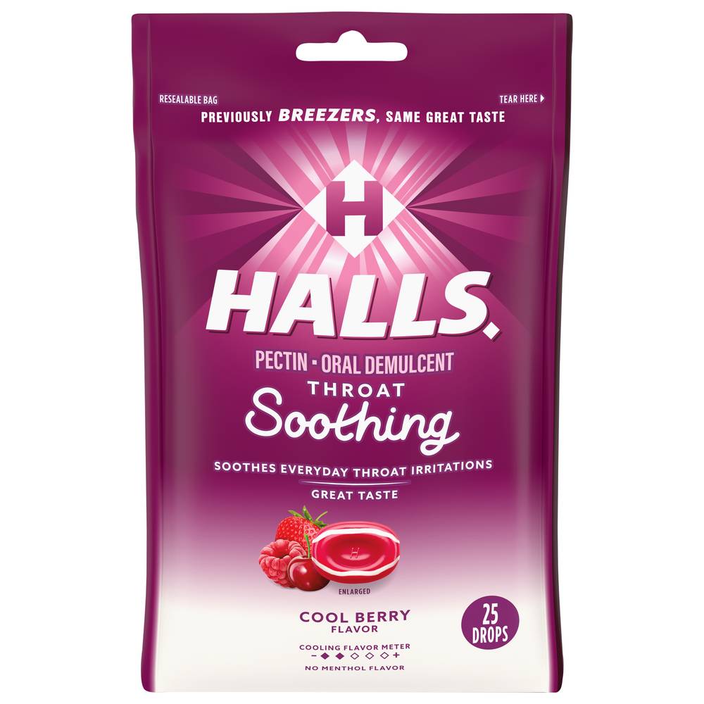 Halls Cool Oral Demulcent Drops, Berry (3.09 oz, 25 ct)