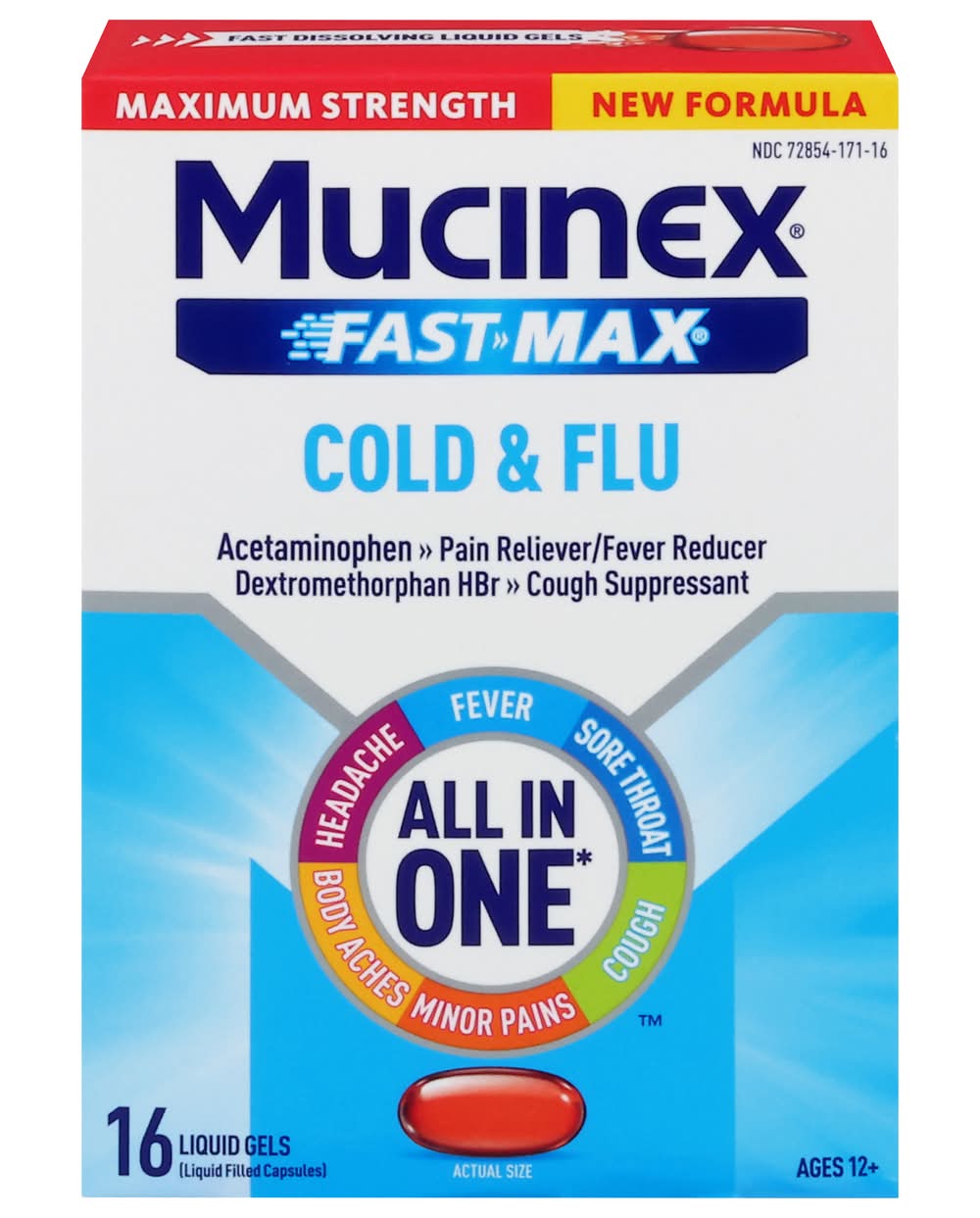Mucinex Fast Max Cold & Flu Pain Reliever Liquid Gels Ages 12+ (16 ct)