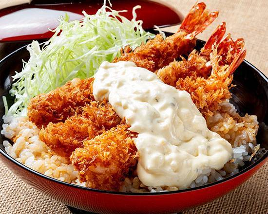 海老タルタルたれかつ丼 Shrimp Cutlet Rice Bowl with Tartar & Japanese Sauce