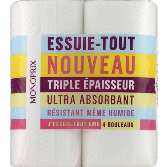 Monoprix Essuie-Tout Triple Épaisseur Ultra Absorbant Les 4 Rouleaux