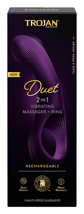 Trojan duet masseur vibrant 2-en-1 avec anneau - duet 2-in-1 vibrating massager with ring (violet)