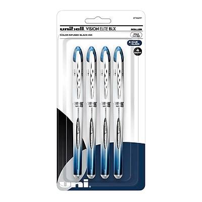 Uni-Ball Vision Elite Rollerball Pens, Bold Point, Blue/Black Ink, 4/Pack (67182)