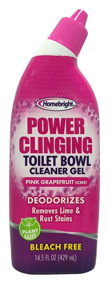 Homebright Power Clinging Bleach-Free Toilet Bowl Cleaner Gel, Pink Grapefruit (14.5 fl oz)