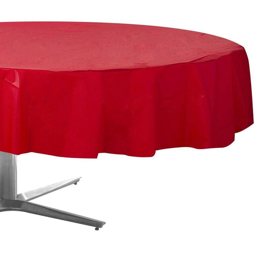 Party City Red Round Plastic Table Cover, Unisex, 84 in