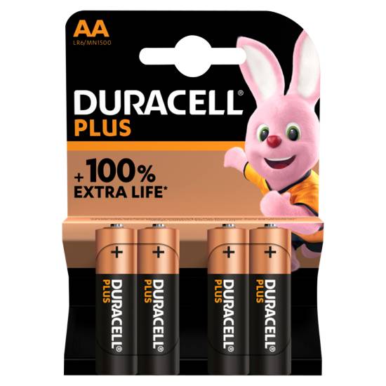 Duracell Plus 100% Extra Life Aa Batteries (4 pack)