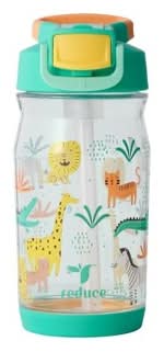 Reduce Plastic Hydrate Tritan Kids' Water Bottle With Straw Lid 14 oz, Zoo Crew
