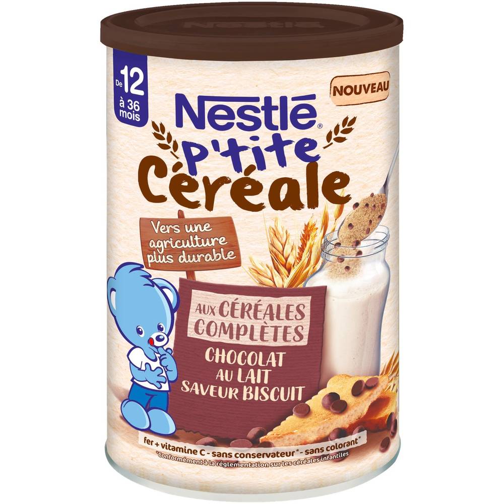 Nestlé - P'tite céréale aux céréales complètes saveur chocolat au lait saveur biscuit dès 12 mois