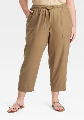 Women's High-Rise Straight Leg Pull-On Pants - Universal Thread™ Brown XXL: Linen Rayon Blend, Relaxed Fit