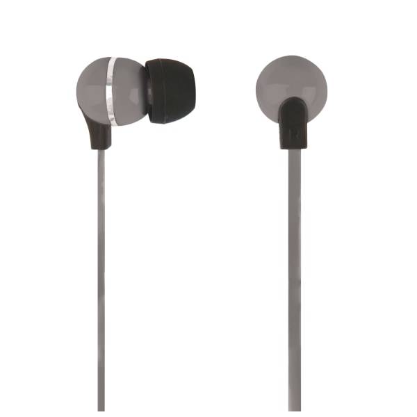 Ativa Plastic Earbud Headphones With Flat Cable Gray