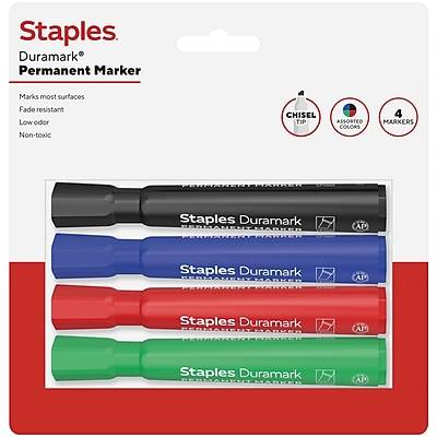 Staples Duramark Tank Permanent Marker, Chisel Tip, Assorted, 4/Pack (ST62929)