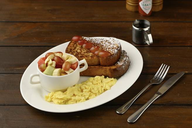 French Toast Combo with Sausage/Fruit salad and Single hot beverage