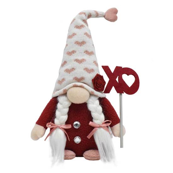 Red & Pink Valentine's Tabletop Gnome Holding XO