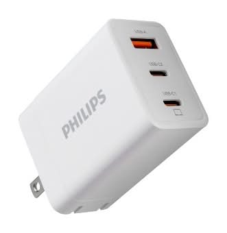 Philips 3 Port Fast Charging Wall Charger With Usb-A & Usb-C 65 Watts, White