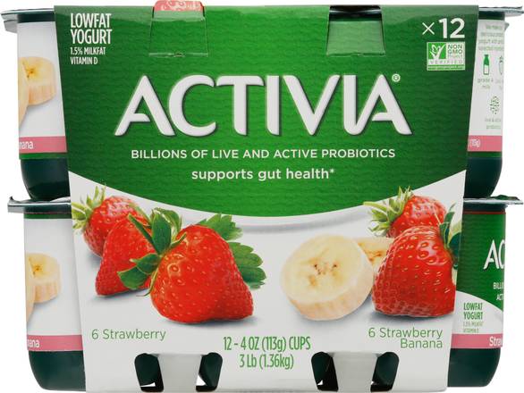 Activia Lowfat Strawberry/Strawberry Banana Yogurt (12 ct)