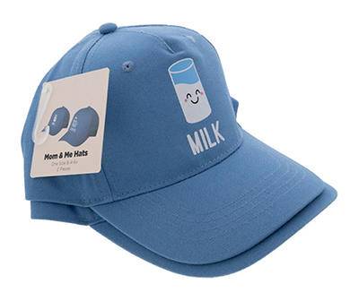 "Coffee" & "Milk" Blue Adult & Kids Baseball Cap Set