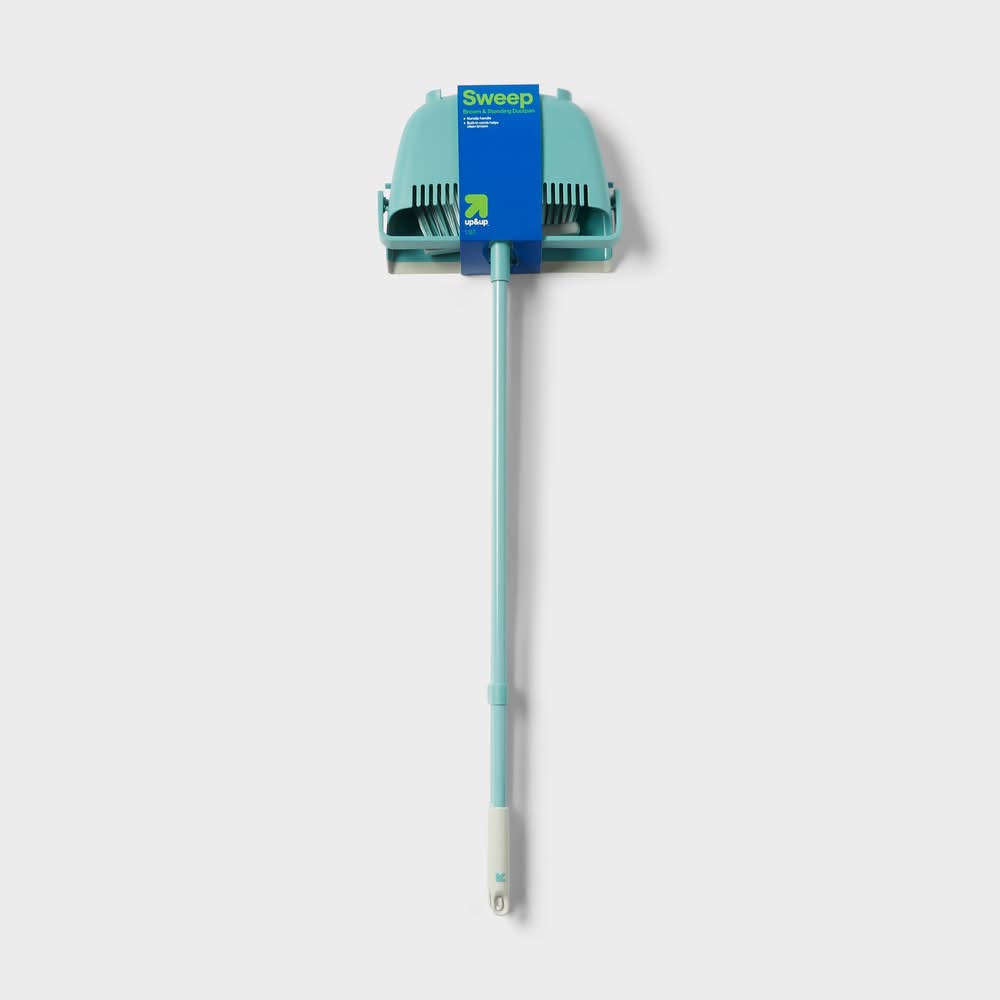 up&up Floor Broom With Standing Dust Pan, Teal