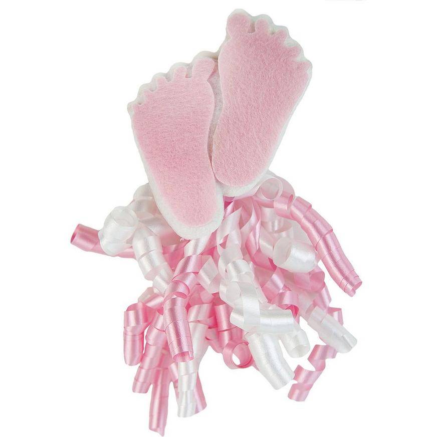 Pink Felt Baby Feet Curly Bow