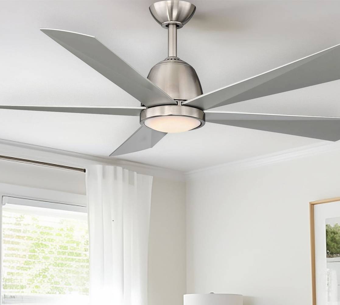 Minka Ceiling Fan Co. Galeventi 52-in Brushed Nickel with Silver Blades Integrated LED Indoor Ceiling Fan with Light and Remote (5-Blade) | 84035