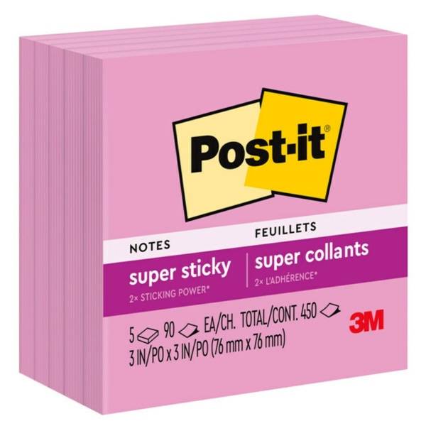 Post-It Super Sticky Notes 3" X 3", Neon Pink Pads