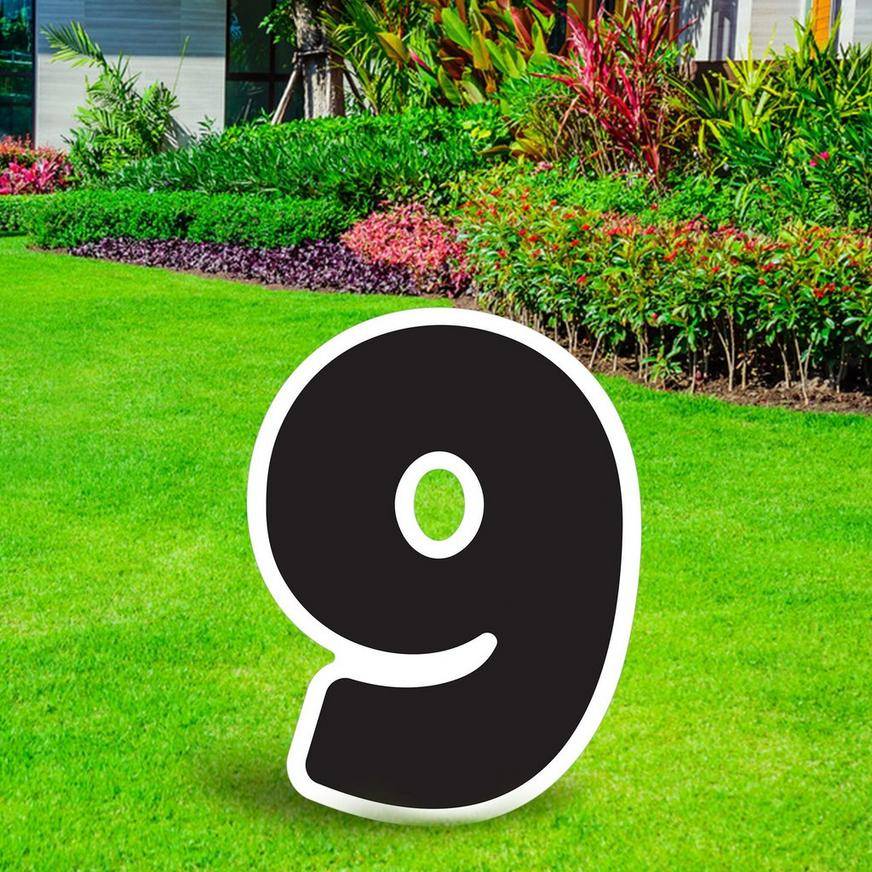 Black Number (9) Corrugated Plastic Yard Sign, 24in