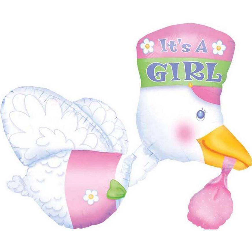Uninflated Stork It's a Girl Baby Shower Balloon