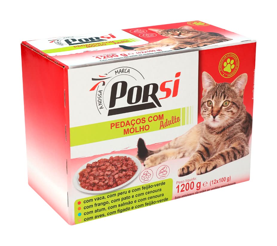 PorSi - Comida húmida para gato carnes e legumes com molho, embalagem de 1.2 kg