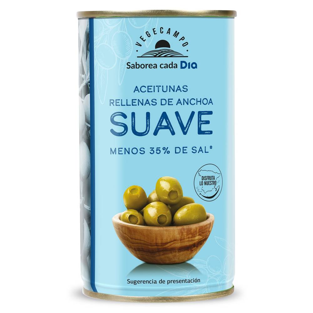 Aceitunas Rellenas De Anchoa Suave Vegecampo De Dia Lata 150 G