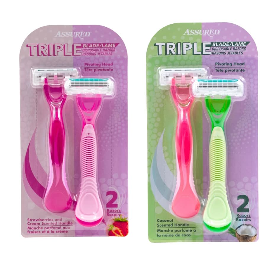 Assured Triple Blade Disposable Razors, Strawberries & Cream-Coconut, Women (2 pack)