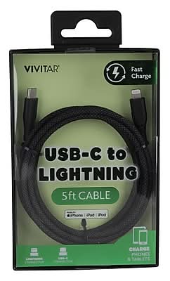 Vivitar USB-C to Lighting Charging Cable, 5 ft., Black (STP5200-BLK-T35-12)