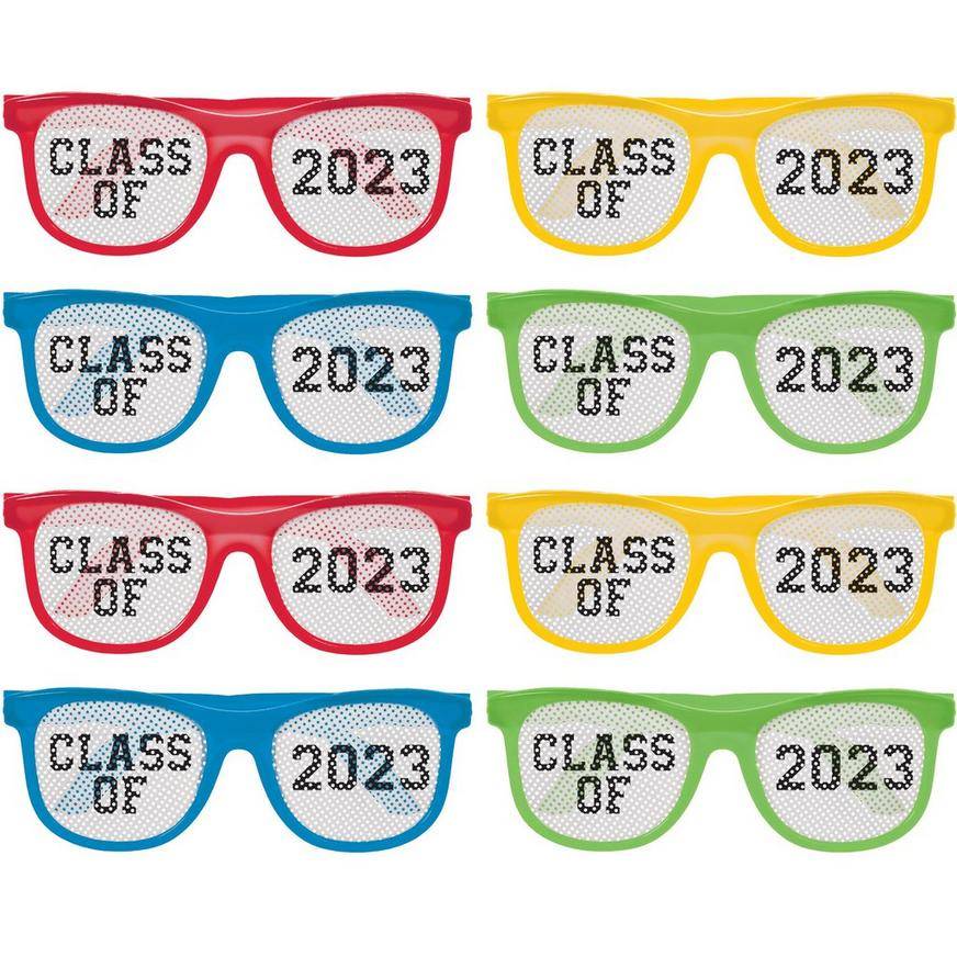 Multicolor Class of 2023 Graduation Plastic Sunglasses, 8ct