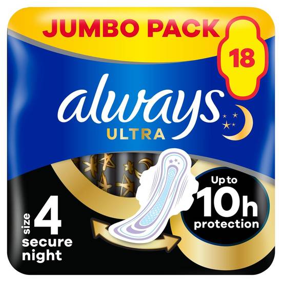 Always Ultra Serviettes Secure Night (T4) Ailettes