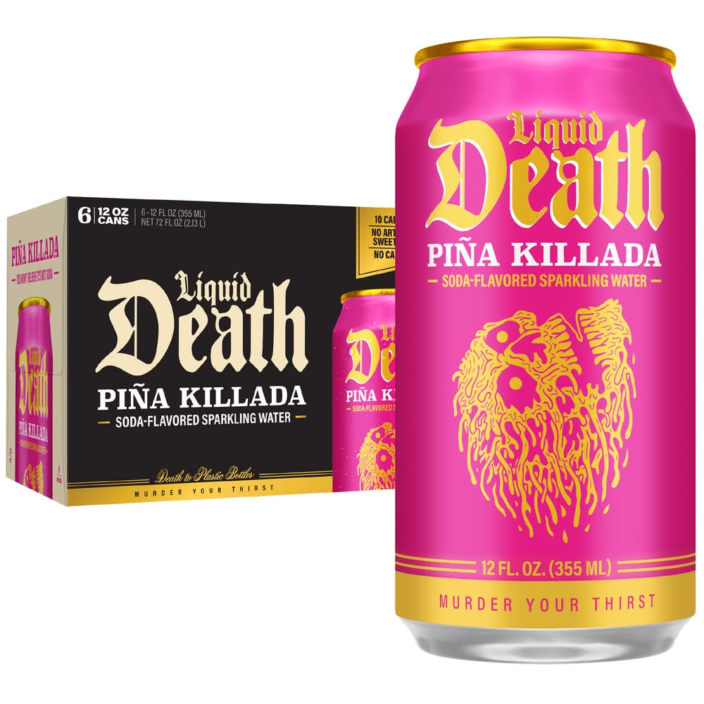 Liquid Death Soda Sparkling Water, Pina Killada (6 x 12 fl oz)
